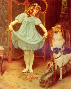  children Oil Painting - The New Dress idyllic children Arthur John Elsley